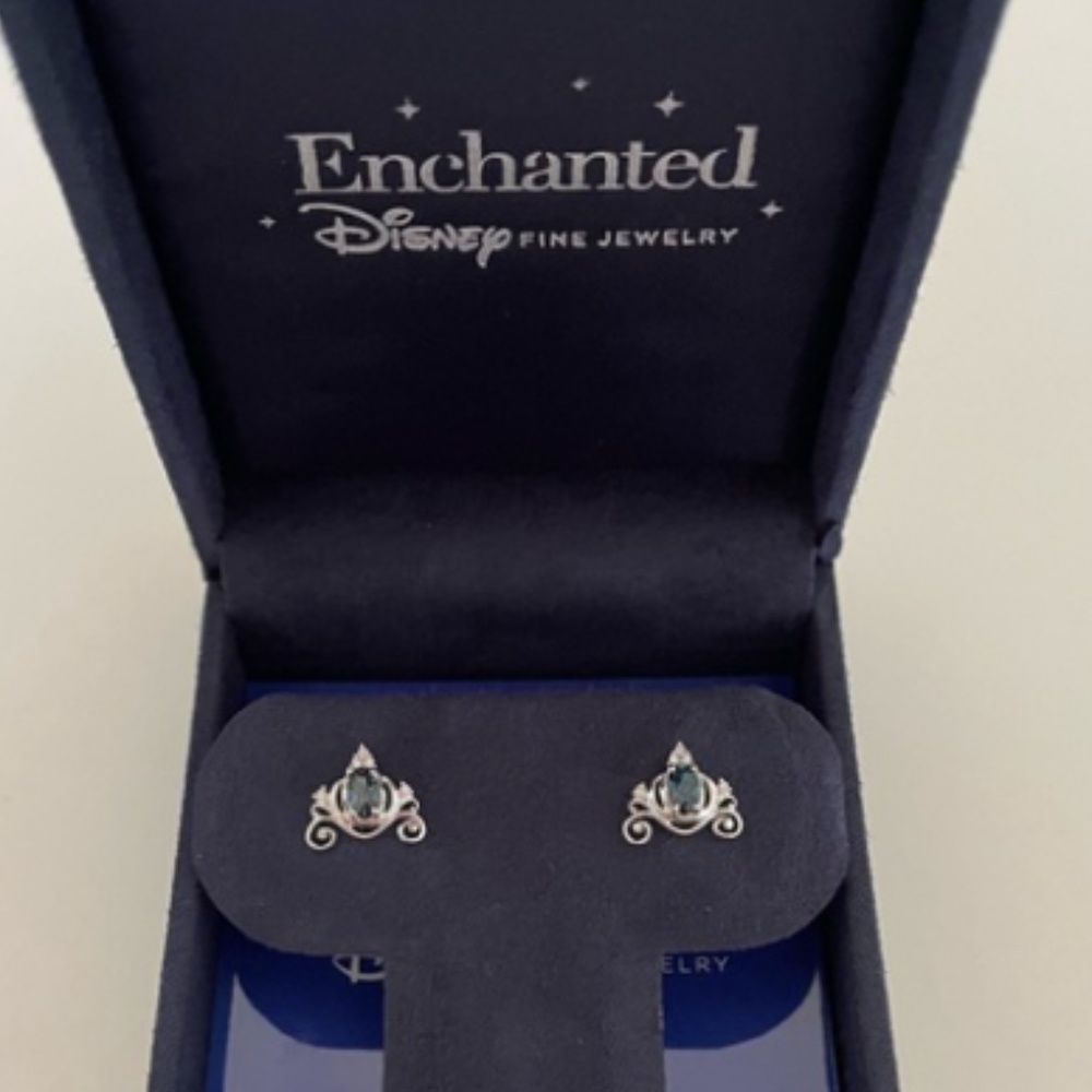 Never Worn Sterling Silver 1/20 CTTW Diamond & Blue Topaz Cinderella Earrings